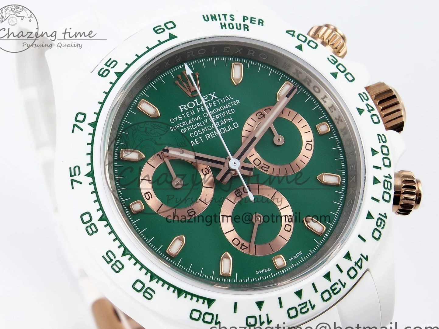 1220 MoistureWicking Daytona AET White Ceramic Case and Bracelet Green Dial SA4130 V 1891